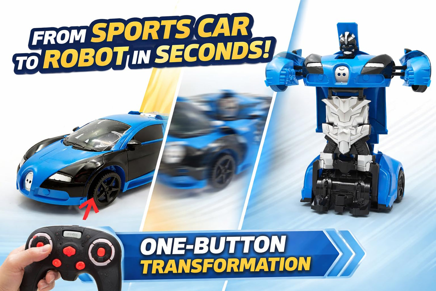 The Flyers Bay Remote Control Transforming Car Toy for Kids, Rechargeable RC Robot Car with Auto Transform, Lights & Sound, 2.4GHz RC, USB Charging, Stunt Toy for Boys Girls 4+ Years