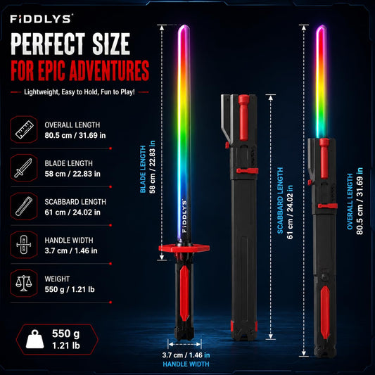 Fiddlys LED Toy Sword with Smoke & Spark Effects, 7-Color RGB Light Blade with Sound FX, Anime Inspired Cosplay Katana for Roleplay, Halloween Costume, Party Prop, Kids & Collectors Display Toy