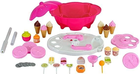 Crusty Plastic Ice Cream Sweet Cart Role Play Toy Set for Baby Girls, Pink