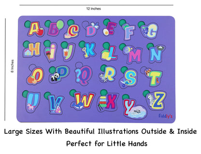 Fiddly's Wooden Puzzle Learning Educational Jigsaw Puzzle 12 Inch x 8 Inch Large Puzzle Toy for Preschool Toddler Kids & Children Age 4+