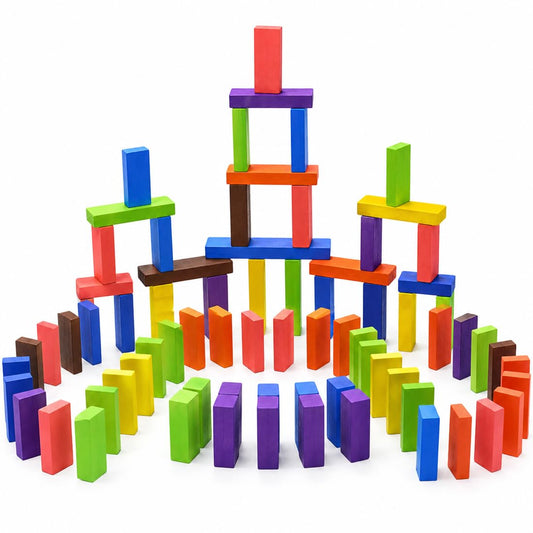 Fiddlys 120 Pieces 12 Colour Wooden Dominos Blocks Educational Game Play Set Toy for Kids