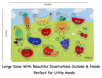 Fiddly's Wooden Puzzle Learning Educational Jigsaw Puzzle 12 Inch x 8 Inch Large Puzzle Toy for Preschool Toddler Kids & Children Age 4+