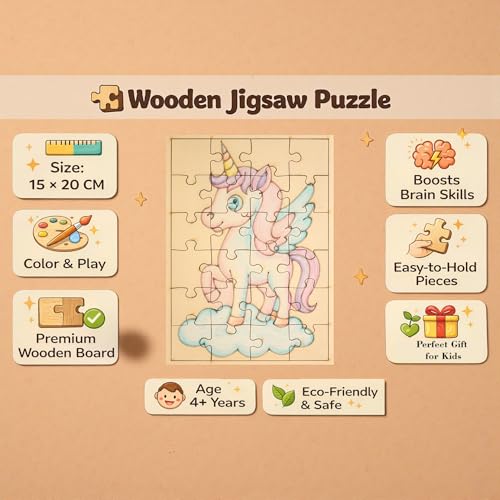 Fiddlys DIY Color Fill Wooden Jigsaw Puzzle Set for Kids (Age 4+) | 3-in-1 Paint-Your-Own Puzzle Collection | 24 Pieces Each Puzzle | Educational Toy (Fantasy Heroes)