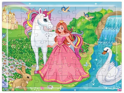 Fiddlys 54 Pcs Wood Jigsaw Puzzles for Kids & Children Age 6+ Double Layered Wooden Puzzles with Bright Front & Back Print Puzzle for Kids-Educational Toy (Princess+Ice)