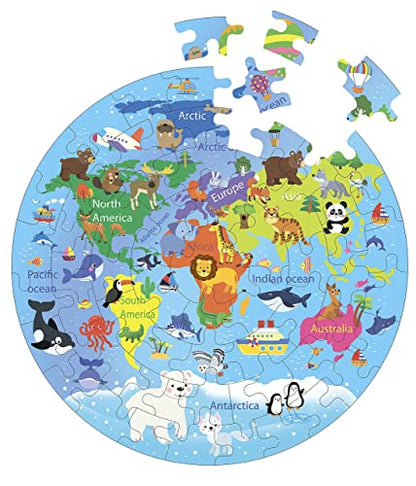Fiddlys Creative Wooden Jigsaw Puzzle for Kids | 66 Pieces Educational Single Layer Puzzle | Fun & Learning Toy for Children Ages 3+ (World Map)