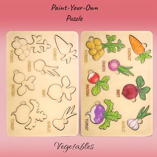 Fiddlys DIY Color Fill Wooden Jigsaw Puzzle Set for Kids (Age 4+) | 3-in-1 Paint-Your-Own Puzzle Collection | Educational Toy (Learning Puzzle)