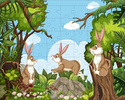 Fiddlys 54 Pcs Wood Jigsaw Puzzles for Kids & Children Age 6+ Double Layered Wooden Puzzles with Bright Front & Back Print Puzzle for Kids-Educational Toy (Duck + Bunny)