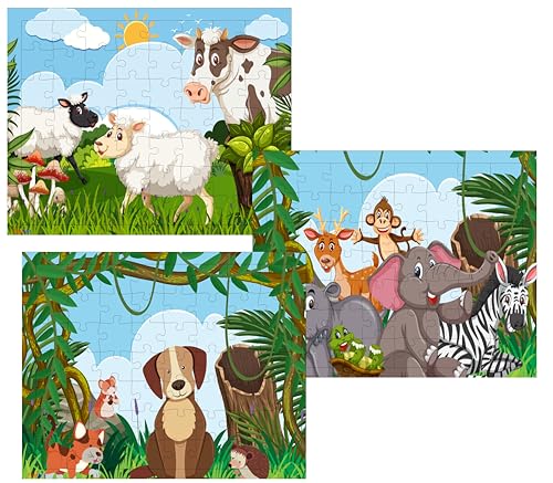Fiddlys 54 Pcs Wood Jigsaw Puzzles for Kids & Children Age 6+ Double Layered Wooden Puzzles with Bright Front & Back Print Puzzle for Kids-Educational Toy (Cute Animals Pack of 3)