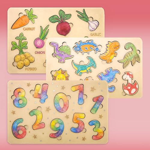 Fiddlys DIY Color Fill Wooden Jigsaw Puzzle Set for Kids (Age 4+) | 3-in-1 Paint-Your-Own Puzzle Collection | Educational Toy (Learning Puzzle)