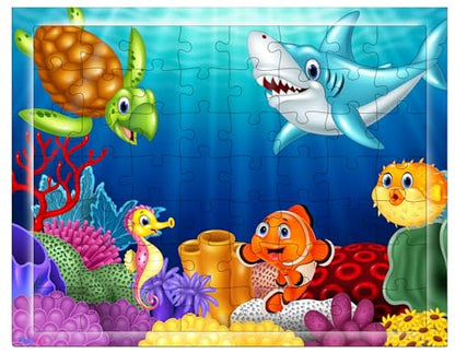 Fiddlys 54 Pcs Wood Jigsaw Puzzles for Kids & Children Age 6+ Double Layered Wooden Puzzles with Bright Front & Back Print Puzzle for Kids-Educational Toy (Sea)