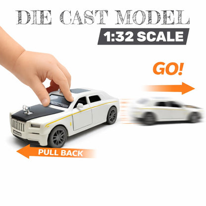 The Flyers Bay 1:32 Scale DieCast Metal Pull-Back Action Openable Doors, Lights and Music Rolls-Royce Phantom Premium Car Toy for Kids Realistic Miniature Model Gift 2+yrs Girls Boys Available (White)