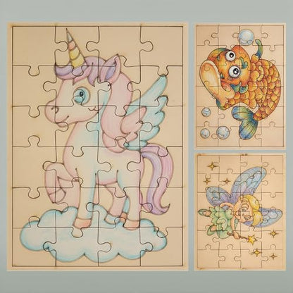 Fiddlys DIY Color Fill Wooden Jigsaw Puzzle Set for Kids (Age 4+) | 3-in-1 Paint-Your-Own Puzzle Collection | 24 Pieces Each Puzzle | Educational Toy (Fantasy Heroes)