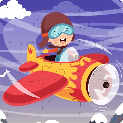 Fiddlys Wooden Jigsaw Puzzles for Kids & Children – 9 Pieces Each, Pack of 4|Double Layered Front & Back Print| Educational Toy for Boys & Girls Age 2 3 4 5 6 Year Old (Travel Pack of 4)