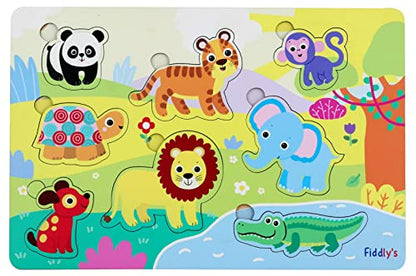 Fiddlys Wooden Learning Educational Puzzle for Kids & Children Age 4+ Double Layered Wooden Puzzles with Bright Front & Back Print (Pack of 4 Animal+Number+Vehicle+Alphabet)