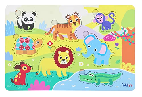 Fiddly's Wooden Learning Educational Puzzle for Kids & Children Age 4+ Double Layered Wooden Puzzles with Bright Front & Back Print(Animal)