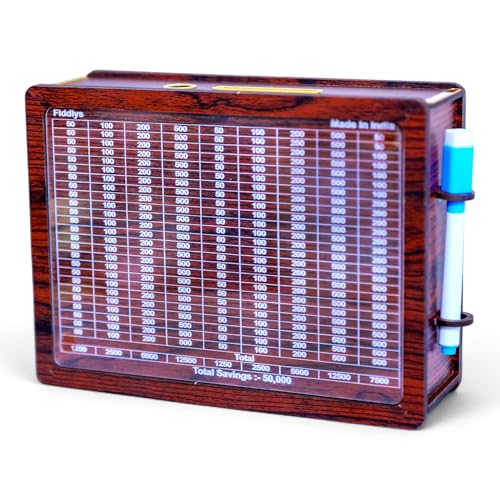 Fiddlys Wooden Money Piggy Bank for 2 3 4 5 6 Years Kids, Savings Challenge Box, Cashbox,Educational Gift for Kids (Rs. 50,000 Pen Stand)