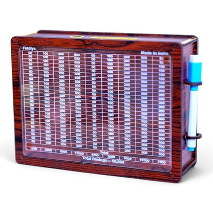 Fiddlys Wooden Money Piggy Bank for 2 3 4 5 6 Years Kids, Savings Challenge Box, Cashbox,Educational Gift for Kids (Rs. 50,000 Pen Stand)