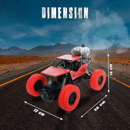 The Flyers Bay Rock Master Remote Control Car with Smoke | 4WD Monster Truck Rock Crawler for Kids | 2.4 GHz RC, Off-Road Suspension, LED Smoke Effect | Rechargeable C-Type Charging (Red)