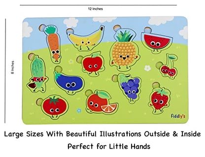 Fiddlys Wooden Learning Educational Puzzle for Kids & Children Age 4+ Double Layered Wooden Puzzles with Bright Front & Back Print (Fruits & Shapes)