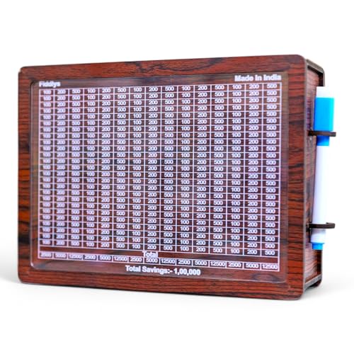 Fiddlys Wooden Money Piggy Bank for 2 3 4 5 6 Years Kids, Savings Challenge Box, Cashbox,Educational Gift for Kids (Rs 1,00,000 Pen Stand)