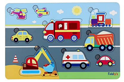 Fiddlys Wooden Learning Educational Puzzle for Kids & Children Age 4+ Double Layered Wooden Puzzles with Bright Front & Back Print (Animals & Vehicles)