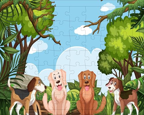Fiddlys 54 Pcs Wood Jigsaw Puzzles for Kids & Children Age 6+ Double Layered Wooden Puzzles with Bright Front & Back Print Puzzle for Kids-Educational Toy (Dogs + Bunny)