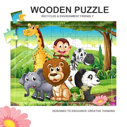 Fiddlys 54 Pcs Wood Jigsaw Puzzles for Kids & Children Age 6+ Double Layered Wooden Puzzles with Bright Front & Back Print Puzzle for Kids-Educational Toy (Panda)