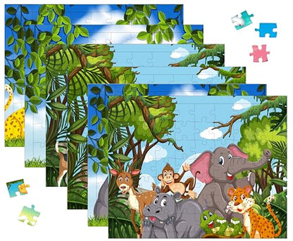 Fiddlys 54 Pcs Wood Jigsaw Puzzles for Kids & Children Age 6+ Double Layered Wooden Puzzles with Bright Front & Back Print Puzzle for Kids-Educational Toy (Jungle World Pack of 6)