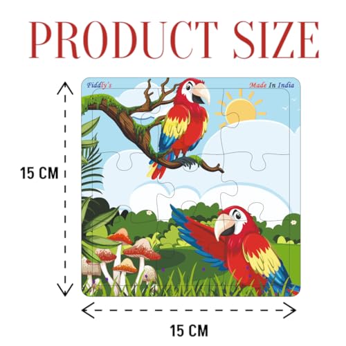 Fiddlys Wooden Jigsaw Puzzles for Kids & Children – 9 Pieces Each, Pack of 6|Double Layered Front & Back Print| Educational Toy for Boys & Girls Age 2 3 4 5 6 Year Old (Birds, Bear & Bee's)