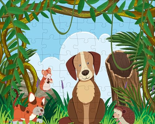 Fiddlys 54 Pcs Wood Jigsaw Puzzles for Kids & Children Age 6+ Double Layered Wooden Puzzles with Bright Front & Back Print Puzzle for Kids-Educational Toy (Pets)