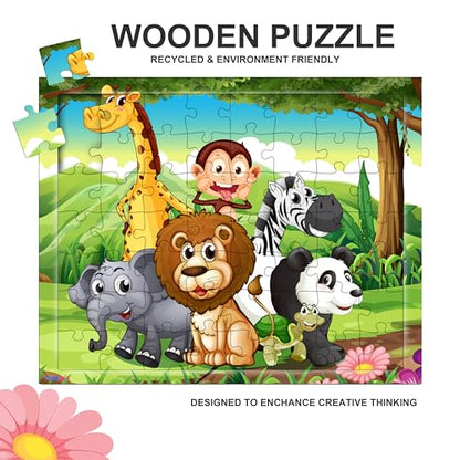 Fiddlys 54 Pcs Wood Jigsaw Puzzles for Kids & Children Age 6+ Double Layered Wooden Puzzles with Bright Front & Back Print Puzzle for Kids-Educational Toy (Animal)