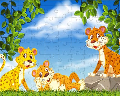 Fiddlys 54 Pcs Wood Jigsaw Puzzles for Kids & Children Age 6+ Double Layered Wooden Puzzles with Bright Front & Back Print Puzzle for Kids-Educational Toy (Tiger + Giraffe)