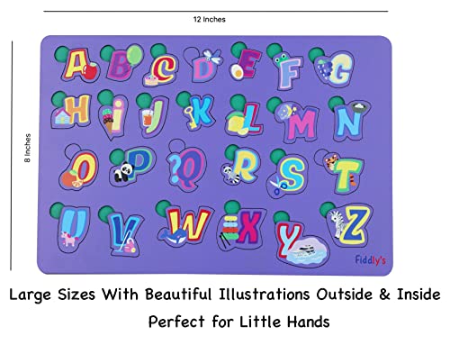 Fiddlys Wooden Learning Educational Puzzle for Kids & Children Age 4+ Double Layered Wooden Puzzles with Bright Front & Back Print (Alphabets)