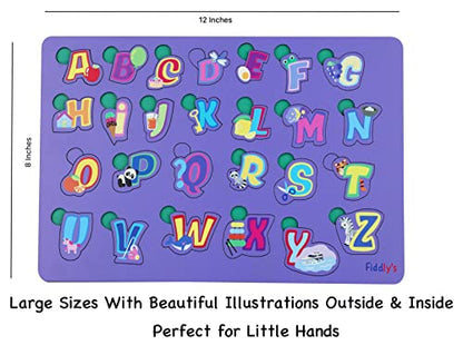 Fiddlys Wooden Learning Educational Puzzle for Kids & Children Age 4+ Double Layered Wooden Puzzles with Bright Front & Back Print (Alphabets)