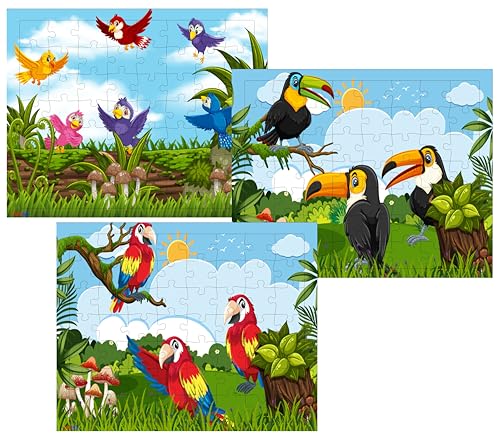 Fiddlys 54 Pcs Wood Jigsaw Puzzles for Kids & Children Age 6+ Double Layered Wooden Puzzles with Bright Front & Back Print (Birds Pack of 3)