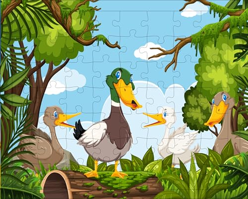Fiddlys 54 Pcs Wood Jigsaw Puzzles for Kids & Children Age 6+ Double Layered Wooden Puzzles with Bright Front & Back Print Puzzle for Kids-Educational Toy (Duck + Bunny)