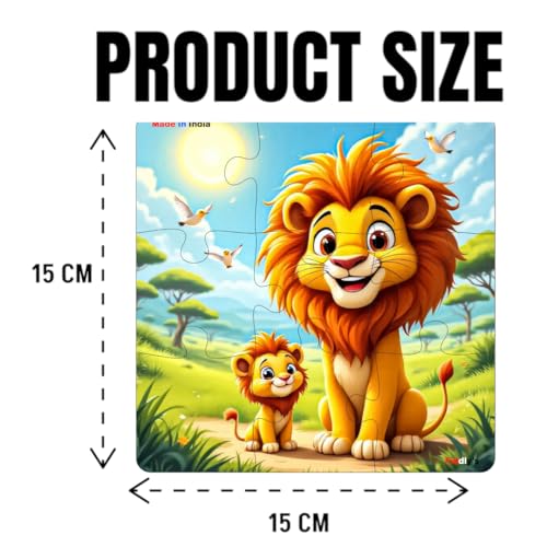 Fiddlys Single Layered Wooden Jigsaw Puzzle Games for Children & Kids -9 Pieces Age 2 3 4 5 6 Year Old Years Old Girls & Boys Animals Jigsaw Puzzle (Pack of 6 Wild Animal)