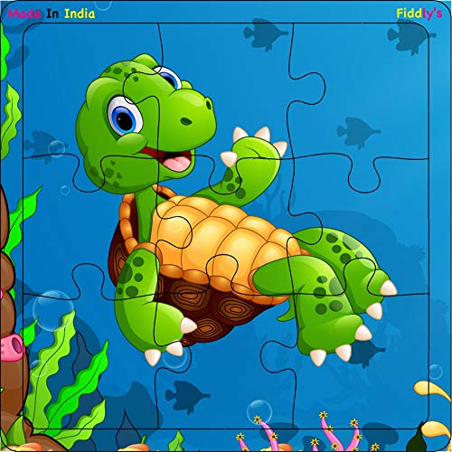 Fiddlys Wooden Jigsaw Puzzles for Kids & Children – 9 Pieces Each, Pack of 4 | Double Layered Puzzles with Bright Front & Back Print | Educational Toy for Boys & Girls Age 3+(Sea Pack of 4)