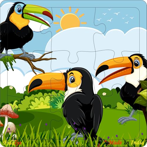 Fiddlys Wooden Jigsaw Puzzles for Kids & Children – 9 Pieces Each, Pack of 6|Double Layered Front & Back Print| Educational Toy for Boys & Girls Age 2 3 4 5 6 Year Old (Birds, Bear & Bee's)