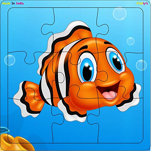 Fiddlys Wooden Jigsaw Puzzles for Kids & Children – 9 Pieces Each, Pack of 4 | Double Layered Puzzles with Bright Front & Back Print | Educational Toy for Boys & Girls Age 3+(Sea Pack of 4)