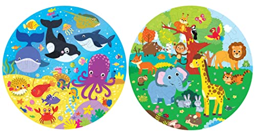 Fiddlys Creative Wooden Jigsaw Puzzle for Kids | 66 Pieces Educational Single Layer Puzzle | Fun & Learning Toy for Children Ages 3+ Pack of 2(Sea World & Animal World)
