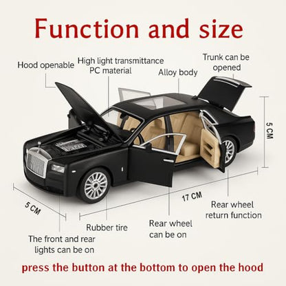 The Flyers Bay 1:32 Scale DieCast Metal Pull-Back Action Openable Doors Premium Rolls-Royce Car Toy for Kids Realistic Miniature Model Gift 2+yrs Girls Boys (Black)