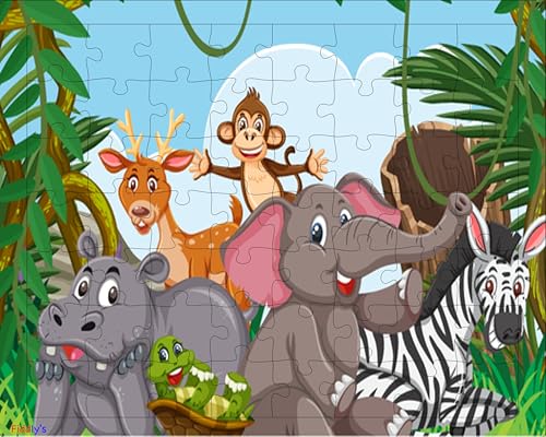 Fiddlys 54 Pcs Wood Jigsaw Puzzles for Kids & Children Age 6+ Double Layered Wooden Puzzles with Bright Front & Back Print Puzzle for Kids-Educational Toy (Cute Animals)