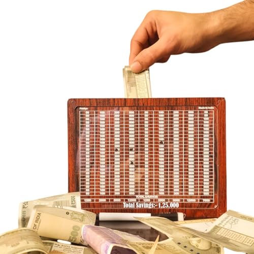 Fiddlys Wooden Piggy Bank with Pen for Kids & Adults – Smart Money Saver Coin Box (1,00,000)