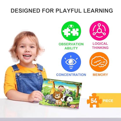 Fiddlys 54 Pcs Wood Jigsaw Puzzles for Kids & Children Age 6+ Double Layered Wooden Puzzles with Bright Front & Back Print Puzzle for Kids-Educational Toy (Bunny)