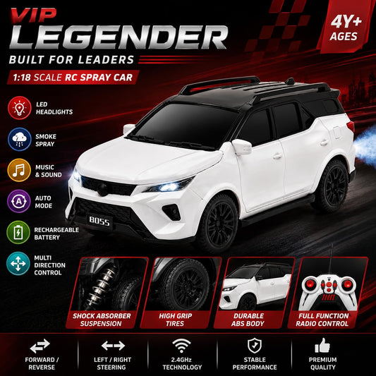The Flyers Bay VIP Legender Remote Control SUV Car for Kids | 1:16 Rechargeable RC Toy Car with Smoke Spray, LED Lights, Music, USB Charging | Gift for Boys & Girls Age 4+