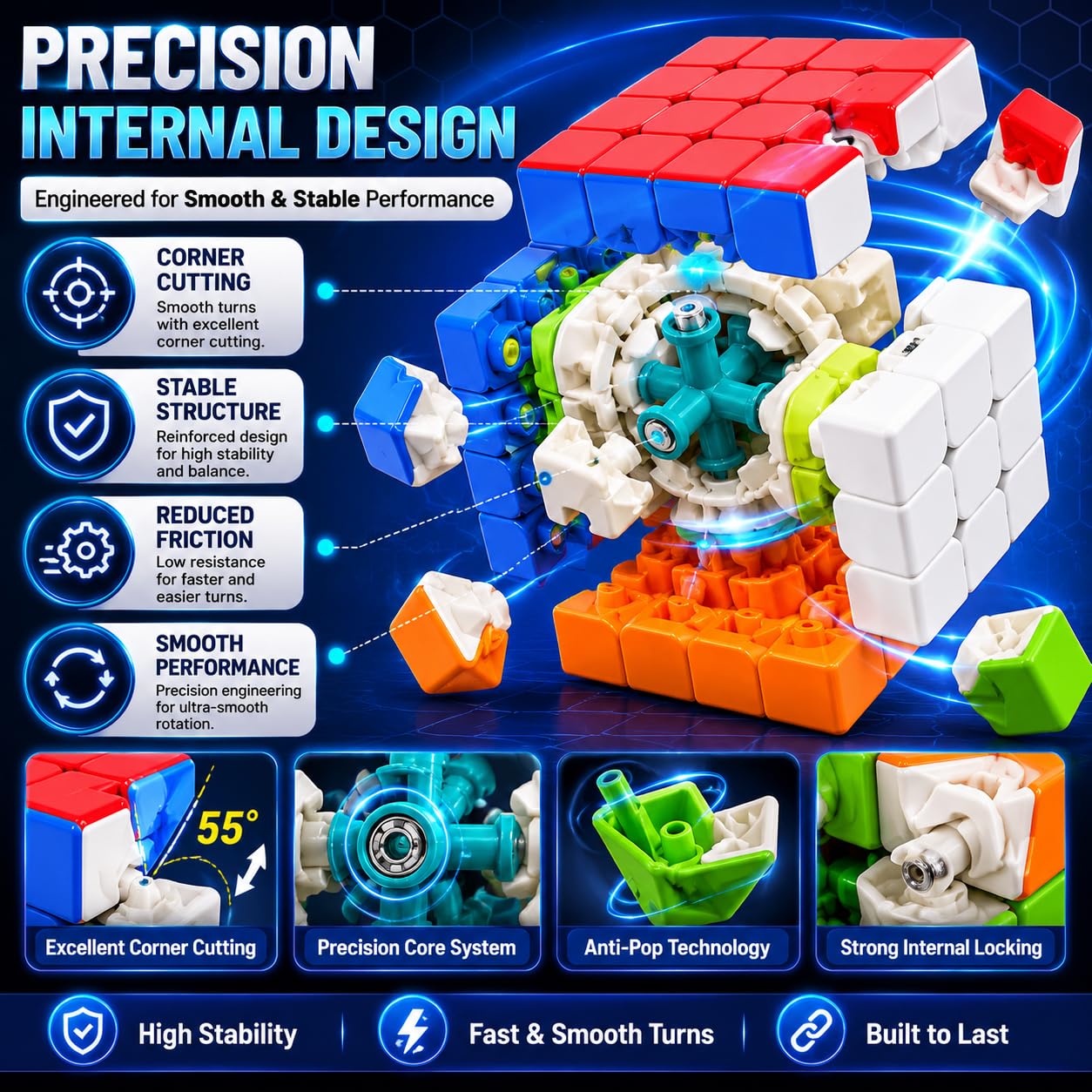 Fiddlys Puzzles High Stability Stickerless Speed Cube