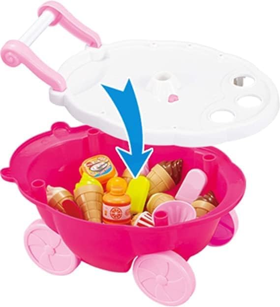 Crusty Plastic Ice Cream Sweet Cart Role Play Toy Set for Baby Girls, Pink