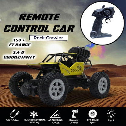 The Flyers Bay Rock Master Remote Control Car with Smoke | 2WD Monster Truck Rock Crawler for Kids | 2.4 GHz RC, Off-Road Suspension, LED Smoke Effect | Rechargeable C-Type Charging