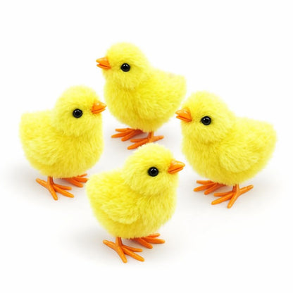 Fiddlys Pack of 4 Jumping Chick Wind-Up Toys – Cute Hopping Chickens for Kids, Easter Gifts & Party Favors – No Batteries, Fun & Safe Mini Toys(Jumping Chicks)